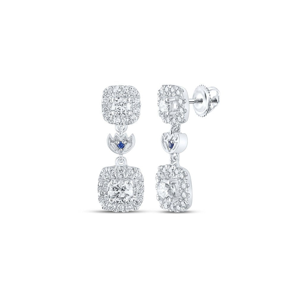14kt White Gold Diamond and Sapphire Square Dangle Earrings - Captivating Brilliance - Splendid Jewellery
