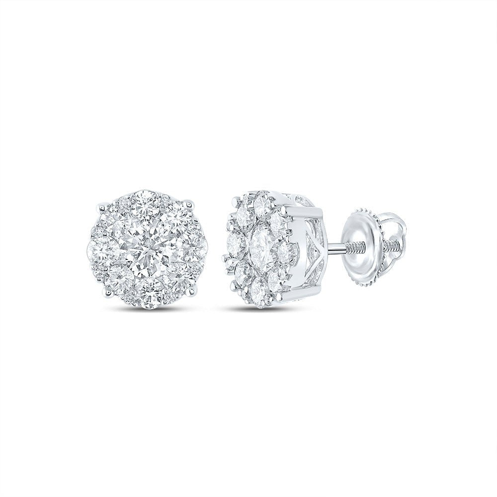 14kt White Gold Diamond Blossom Cluster Earrings - Splendid Jewellery