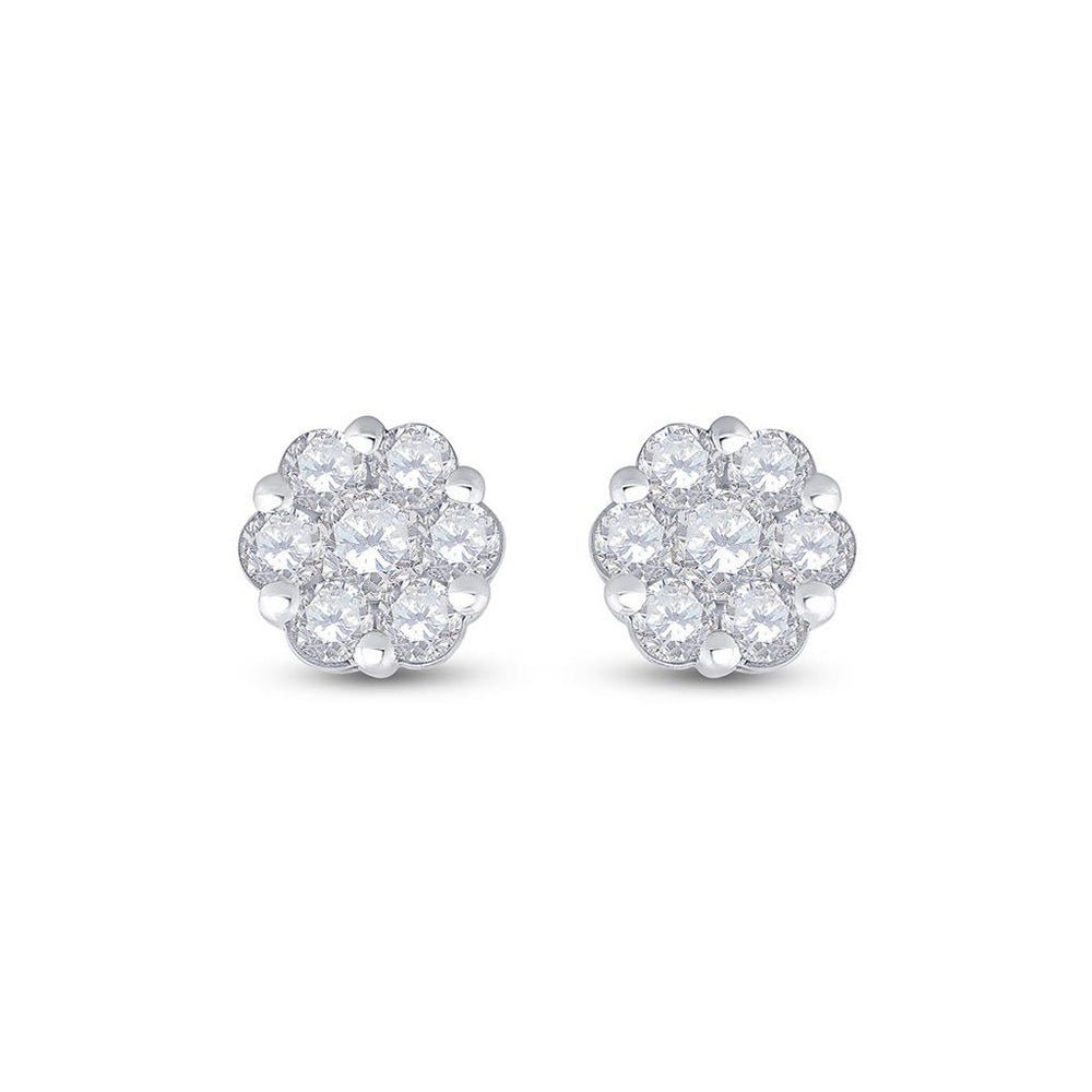 14kt White Gold Diamond Blossom Cluster Earrings - A Mesmerizing Floral Delight! - Splendid Jewellery