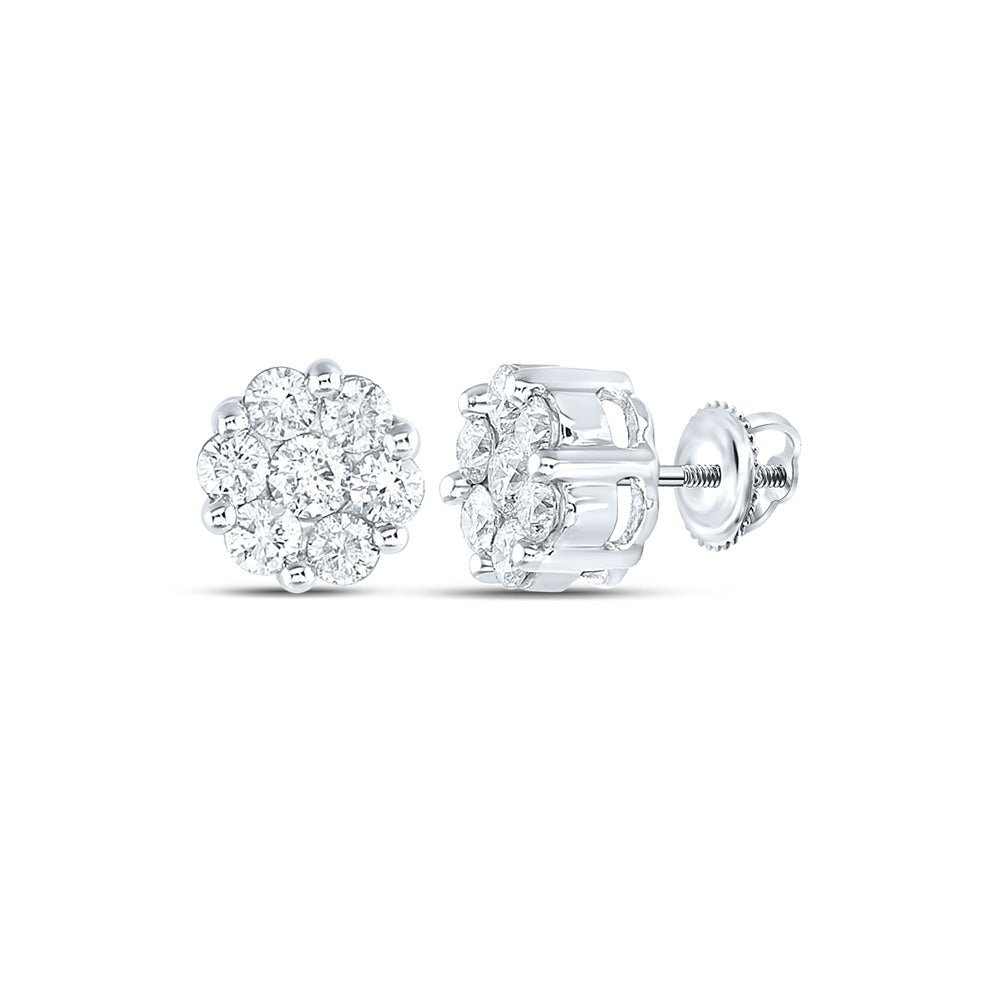 14kt White Gold Diamond Blossom Cluster Earrings - Radiant Floral Brilliance - Splendid Jewellery