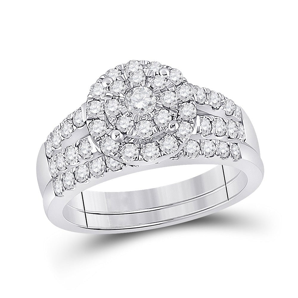 14kt White Gold Diamond Halo Wedding Ring Band Set 1 Cttw | Splendid Jewellery - Splendid Jewellery