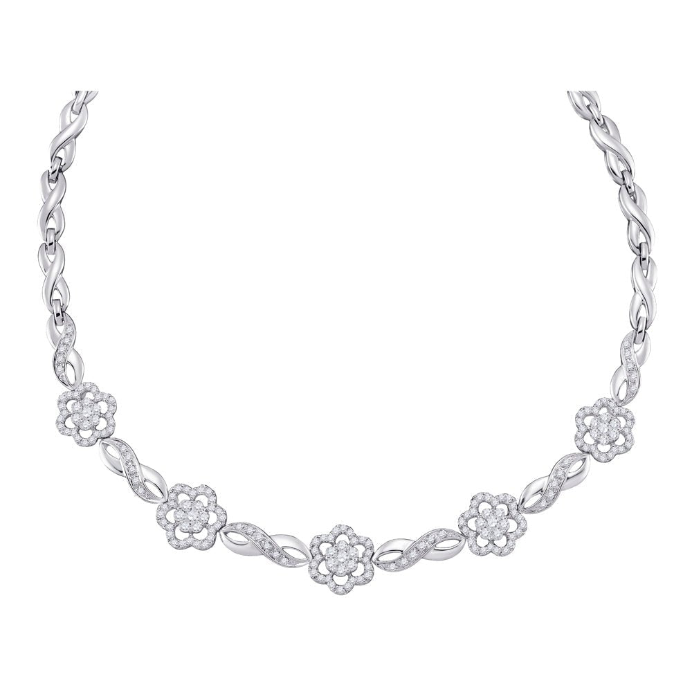 14kt White Gold Diamond Infinity Flower Cluster Pendant Necklace - Splendid Jewellery