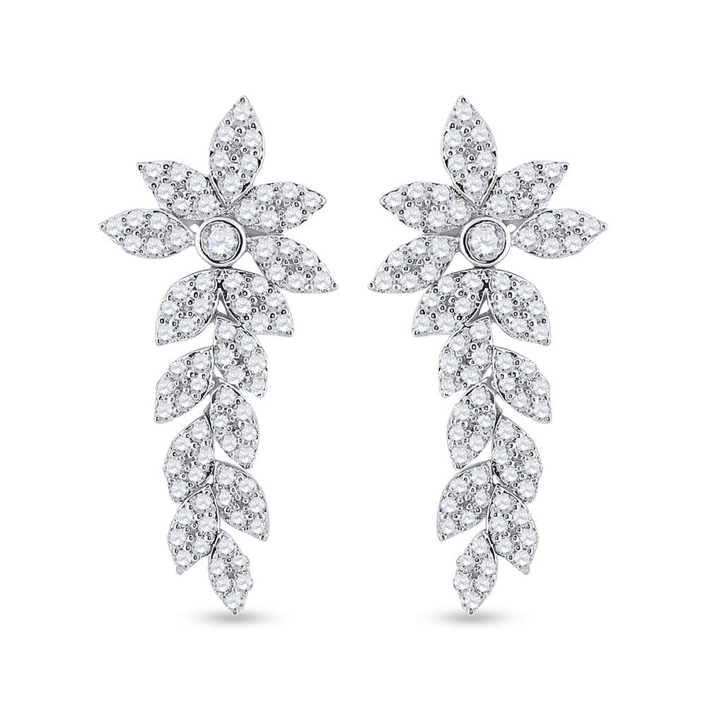 14kt White Gold Diamond Leaf Dangle Earrings - Splendid Jewellery