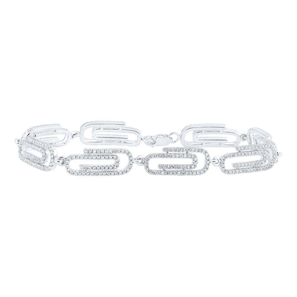 14kt White Gold Diamond Paper Clip Fashion Bracelet - 1 - 7/8 Cttw - Splendid Jewellery