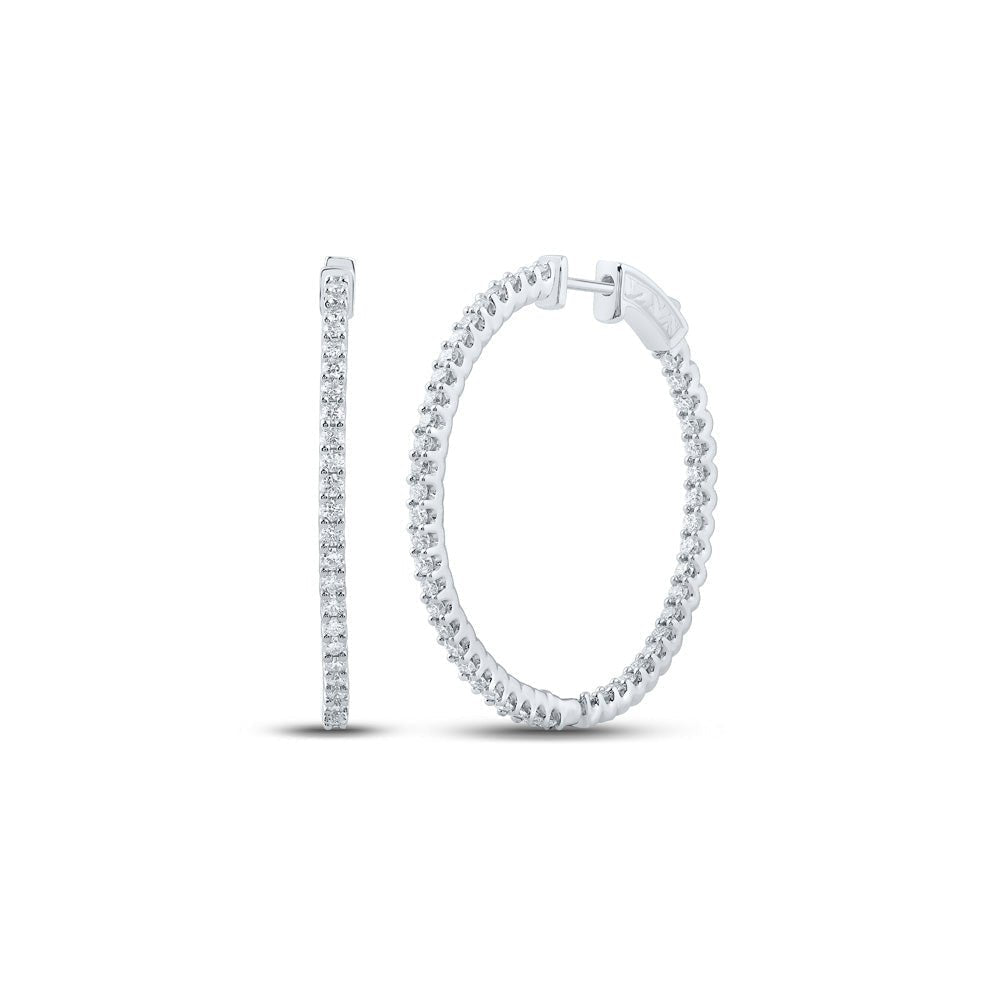 14kt White Gold Diamond Slender In Out Hoop Earrings - Splendid Jewellery
