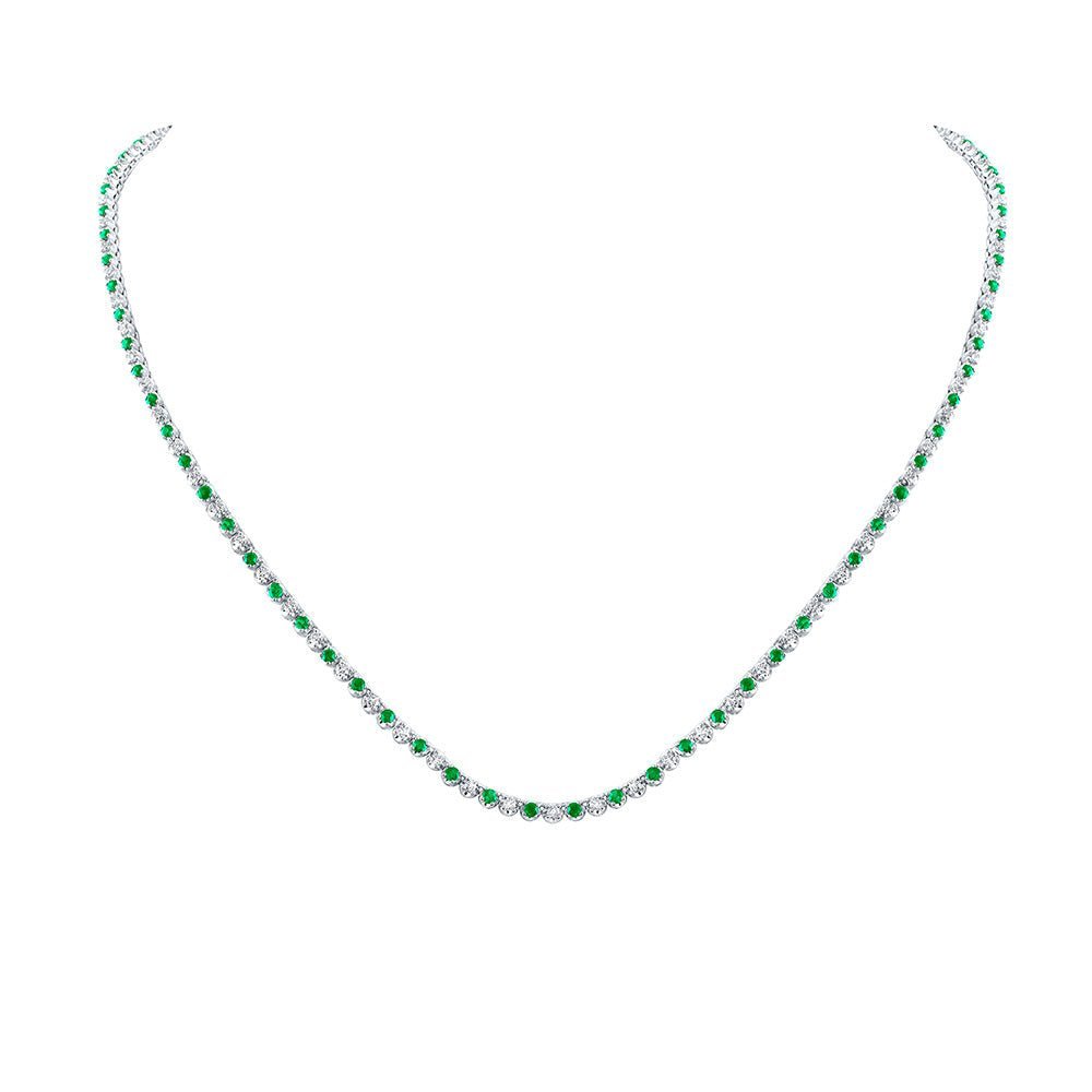 14kt White Gold Emerald and Diamond Tennis Necklace: A Mesmerizing Masterpiece of Elegance - Splendid Jewellery