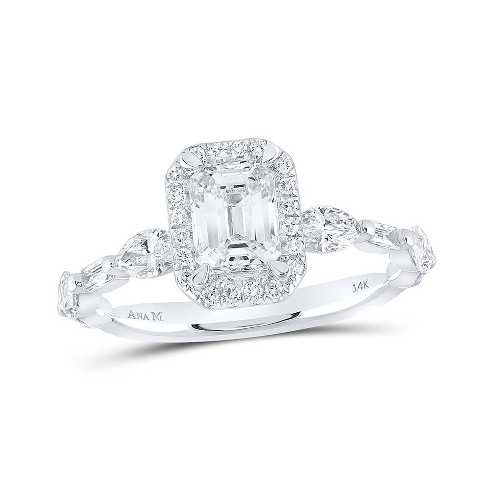 14kt White Gold Emerald Diamond Halo Bridal Wedding Engagement Ring - The Enchanting Elegance - Splendid Jewellery