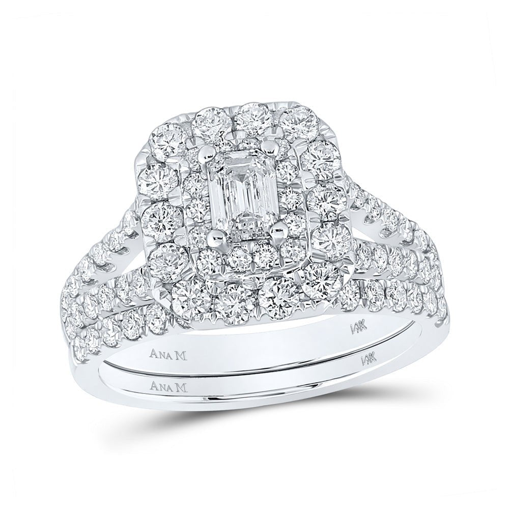 14kt White Gold Emerald Diamond Halo Bridal Wedding Ring Band Set - The Eternity Brilliance - Splendid Jewellery
