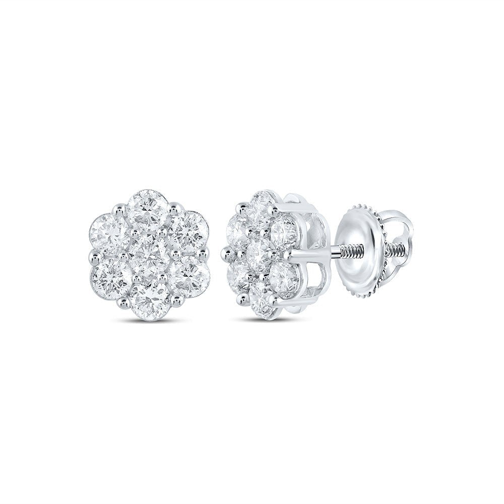 14kt White Gold Floral Diamond Cluster Earrings - Timeless Elegance and Sparkling Brilliance - Splendid Jewellery