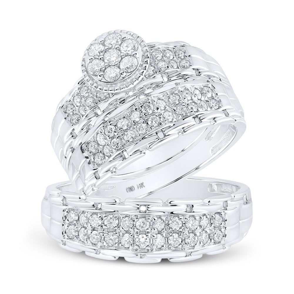 14kt White Gold His Hers Round Diamond Cluster Matching Wedding Set 1 Cttw | Eternal Love Wedding Collection - Splendid Jewellery