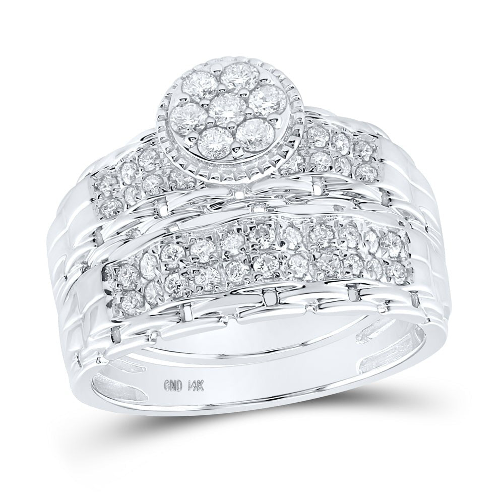 14kt White Gold His Hers Round Diamond Cluster Matching Wedding Set 1 Cttw | Eternal Love Wedding Collection - Splendid Jewellery
