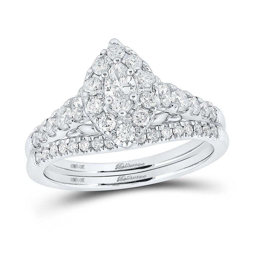 14kt White Gold Marquise Diamond Bridal Wedding Ring Band Set - The Enchanting Sapphire Sparkle - Splendid Jewellery