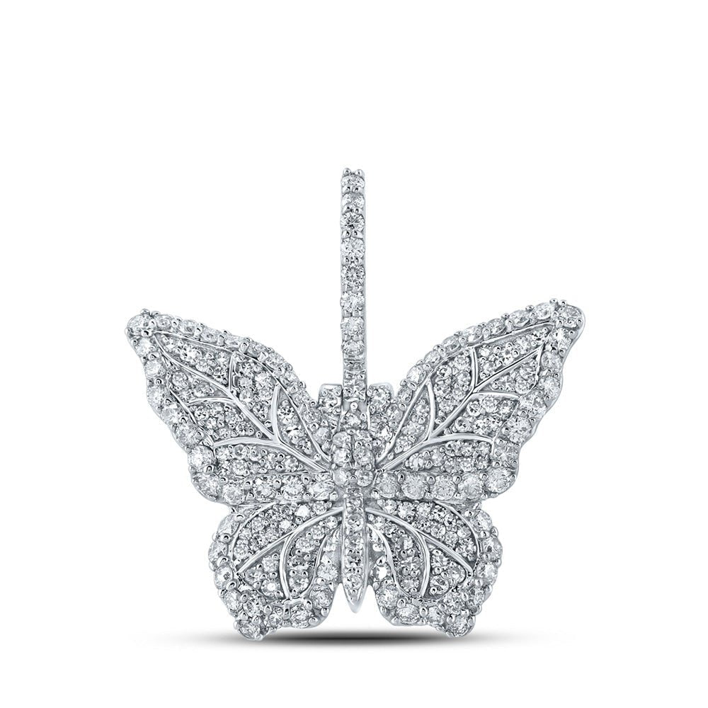 14kt White Gold Men's Round Diamond Butterfly Charm Pendant - 1.5 Cttw - Splendid Jewellery