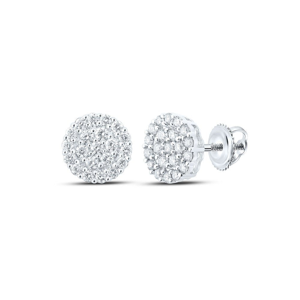 14kt White Gold Men's Round Diamond Cluster Earrings - 1 - 1/4 Cttw | Splendid Jewellery - Splendid Jewellery