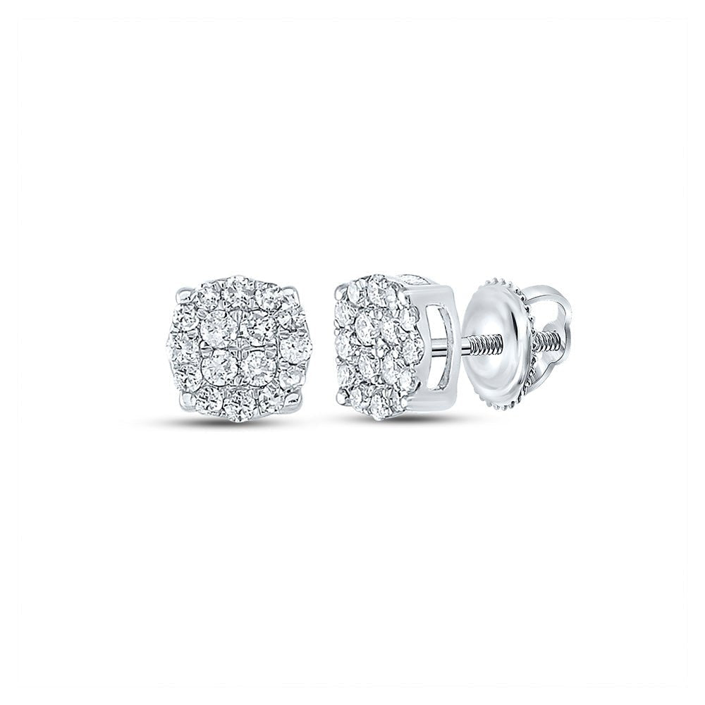14kt White Gold Men's Round Diamond Cluster Earrings - Captivating Brilliance - Splendid Jewellery