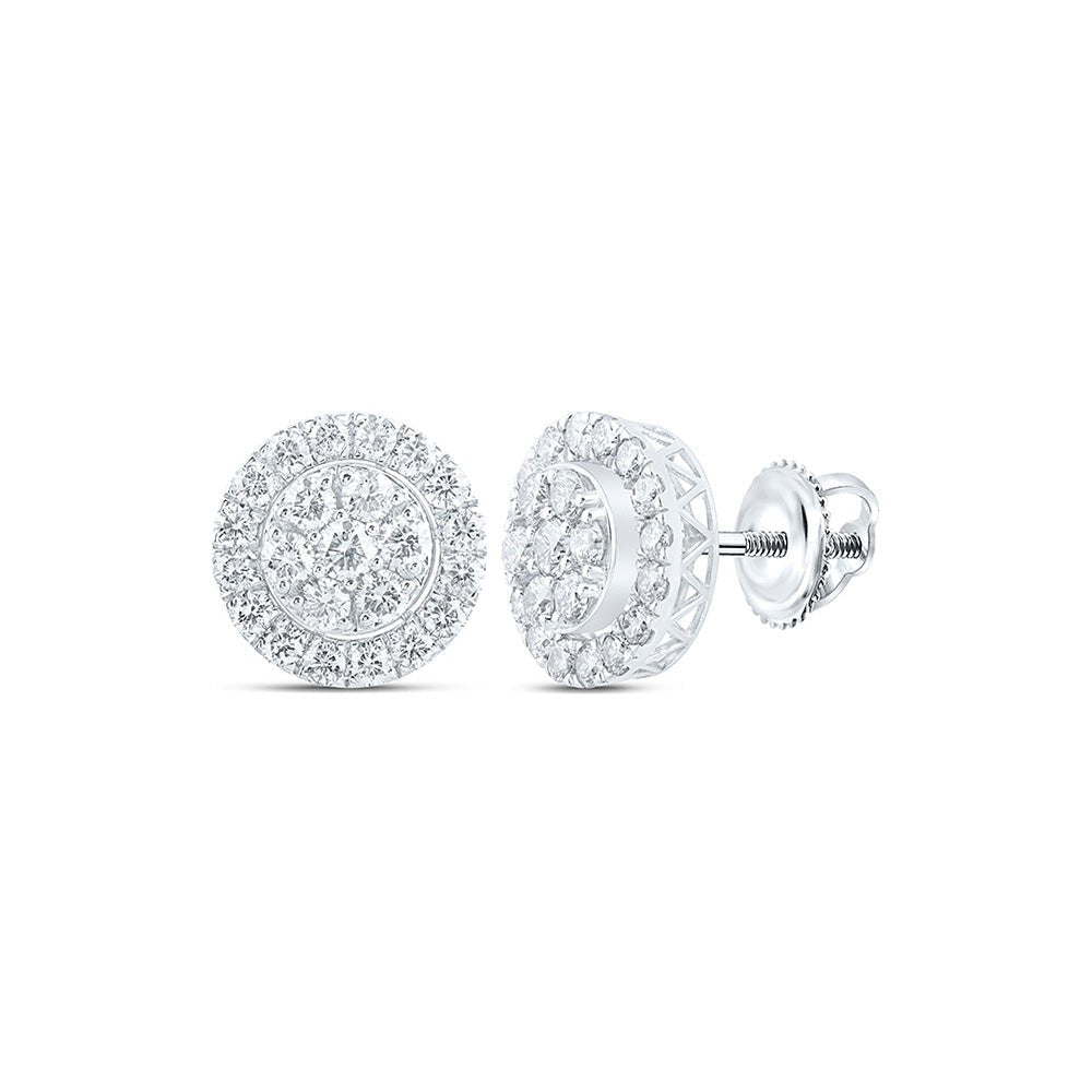 14kt White Gold Men's Round Diamond Cluster Earrings - Exquisite Brilliance - Splendid Jewellery