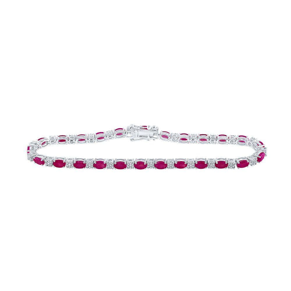 14kt White Gold Oval Ruby Diamond Fashion Bracelet - Radiant Elegance - Splendid Jewellery