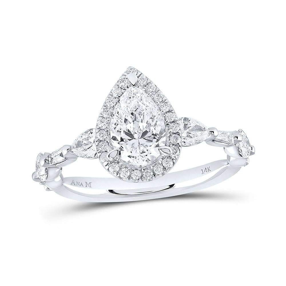 14kt White Gold Pear Diamond Halo Bridal Wedding Engagement Ring - The Timeless Elegance - Splendid Jewellery