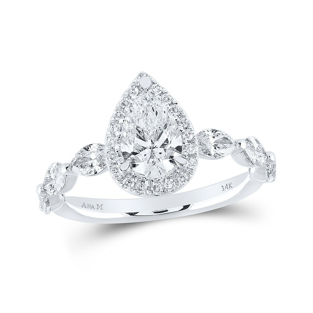 14kt White Gold Pear Diamond Halo Bridal Wedding Engagement Ring - The Timeless Elegance - Splendid Jewellery