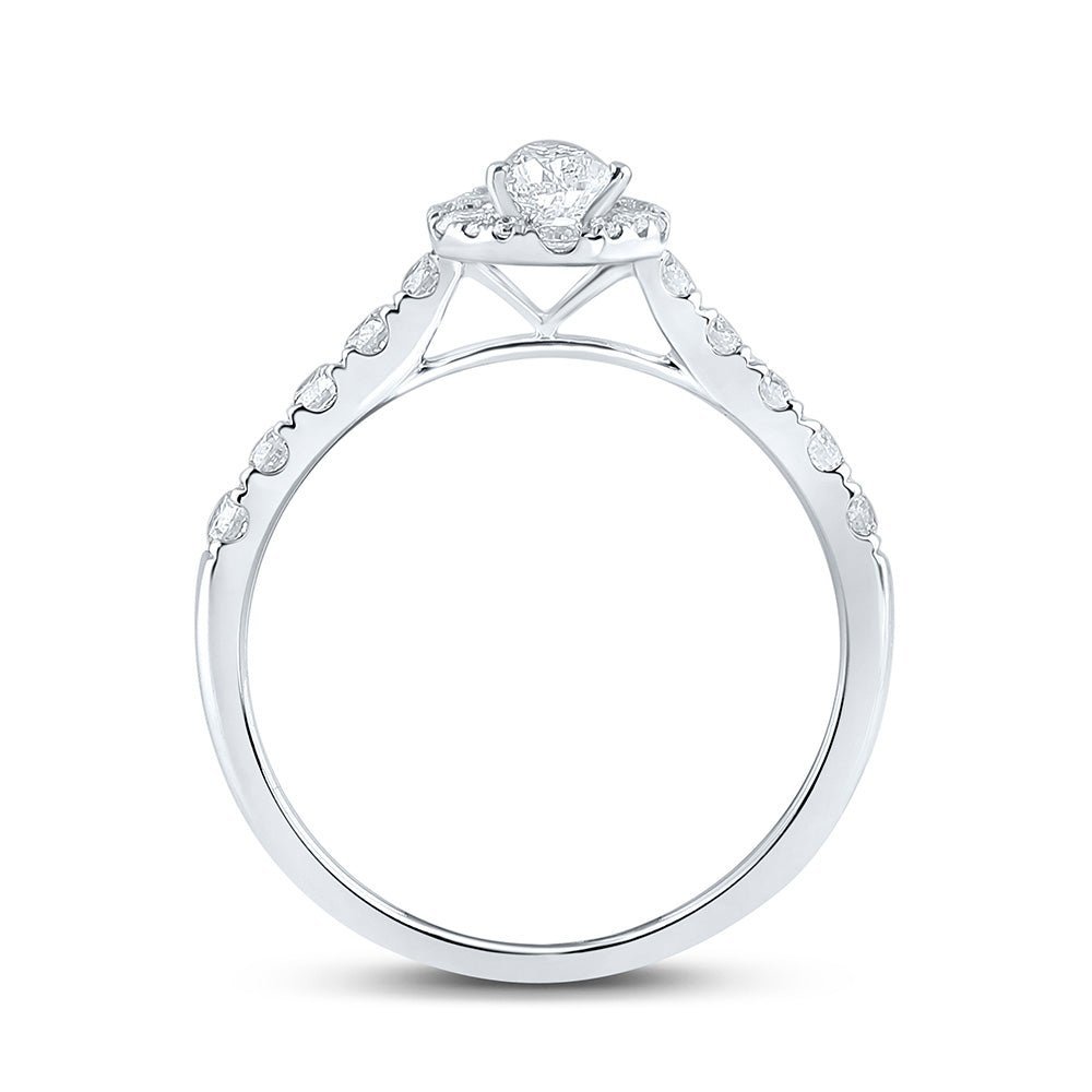 14kt White Gold Pear Diamond Halo Bridal Wedding Engagement Ring - Timeless Elegance - Splendid Jewellery