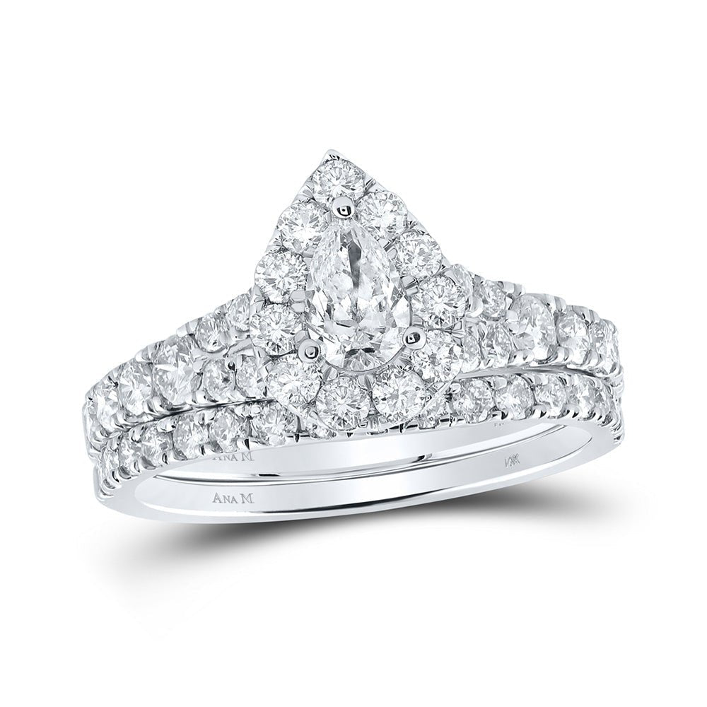 14kt White Gold Pear Diamond Halo Bridal Wedding Ring Band Set 1 - 1/2 Cttw | The Enchanting Elegance Wedding Collection - Splendid Jewellery