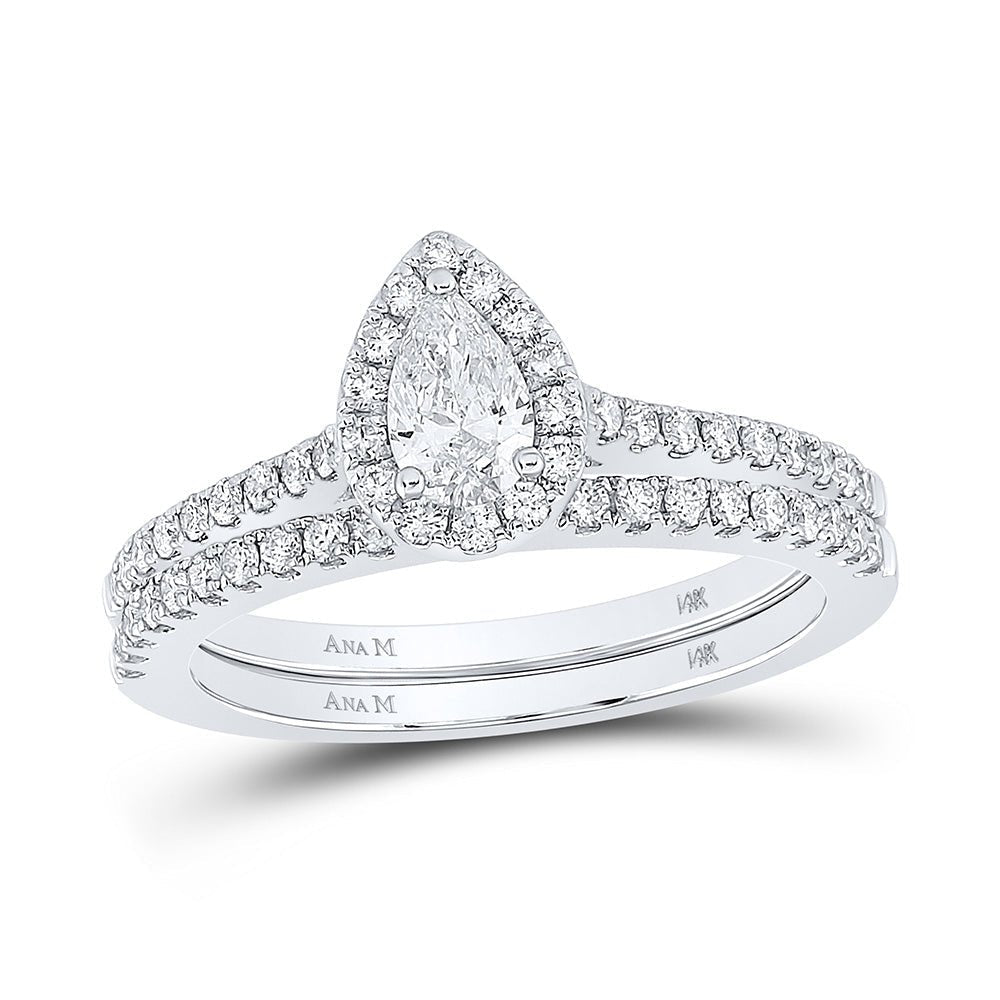 14kt White Gold Pear Diamond Halo Bridal Wedding Ring Band Set 7/8 Cttw | Eternity's Embrace - Splendid Jewellery