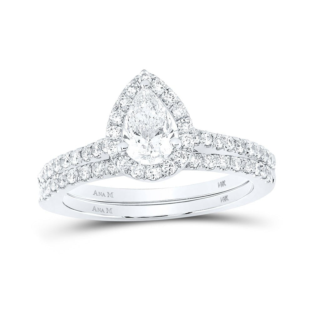 14kt White Gold Pear Diamond Halo Bridal Wedding Ring Band Set - Eternal Elegance - Splendid Jewellery