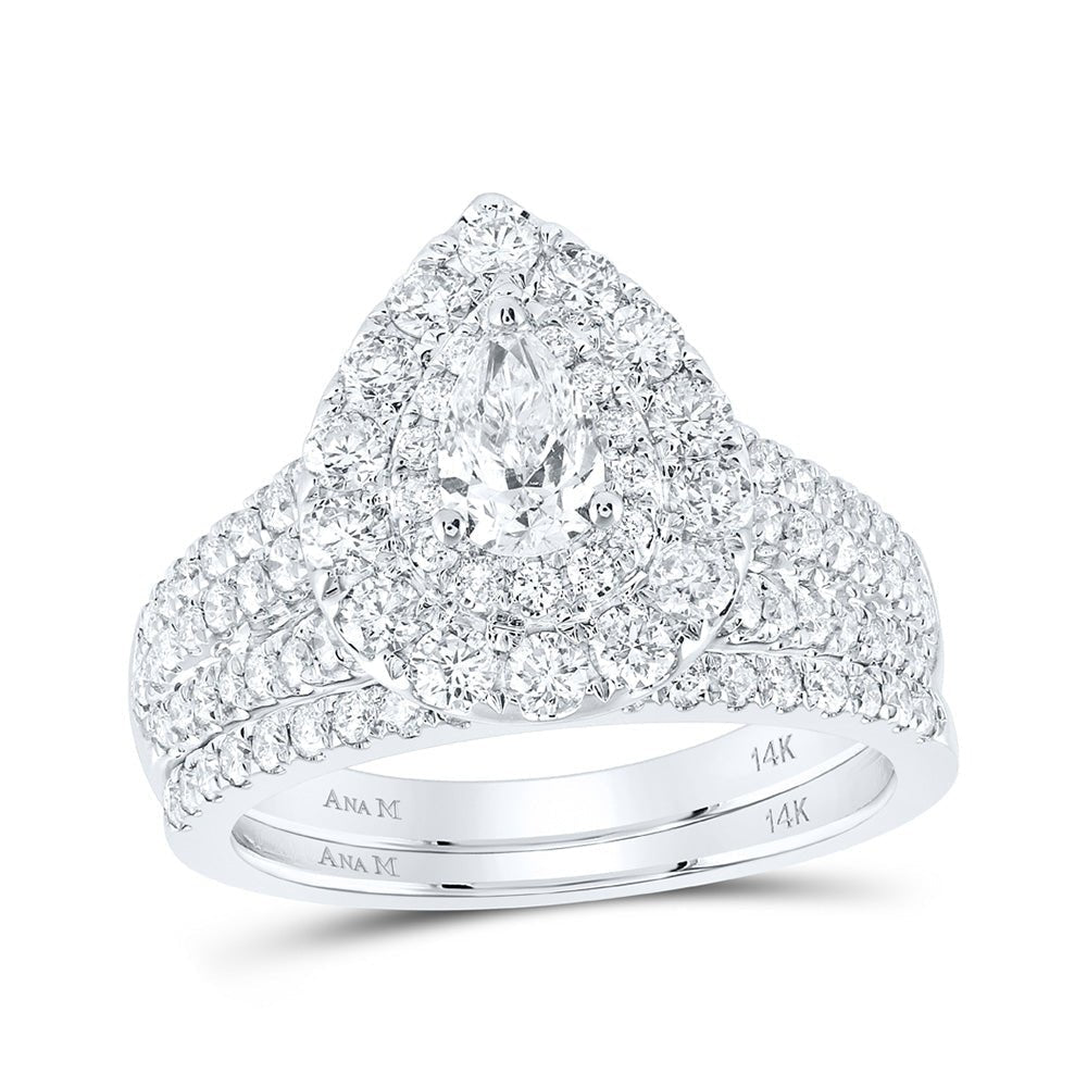 14kt White Gold Pear Diamond Halo Bridal Wedding Ring Band Set - Eternal Elegance - Splendid Jewellery