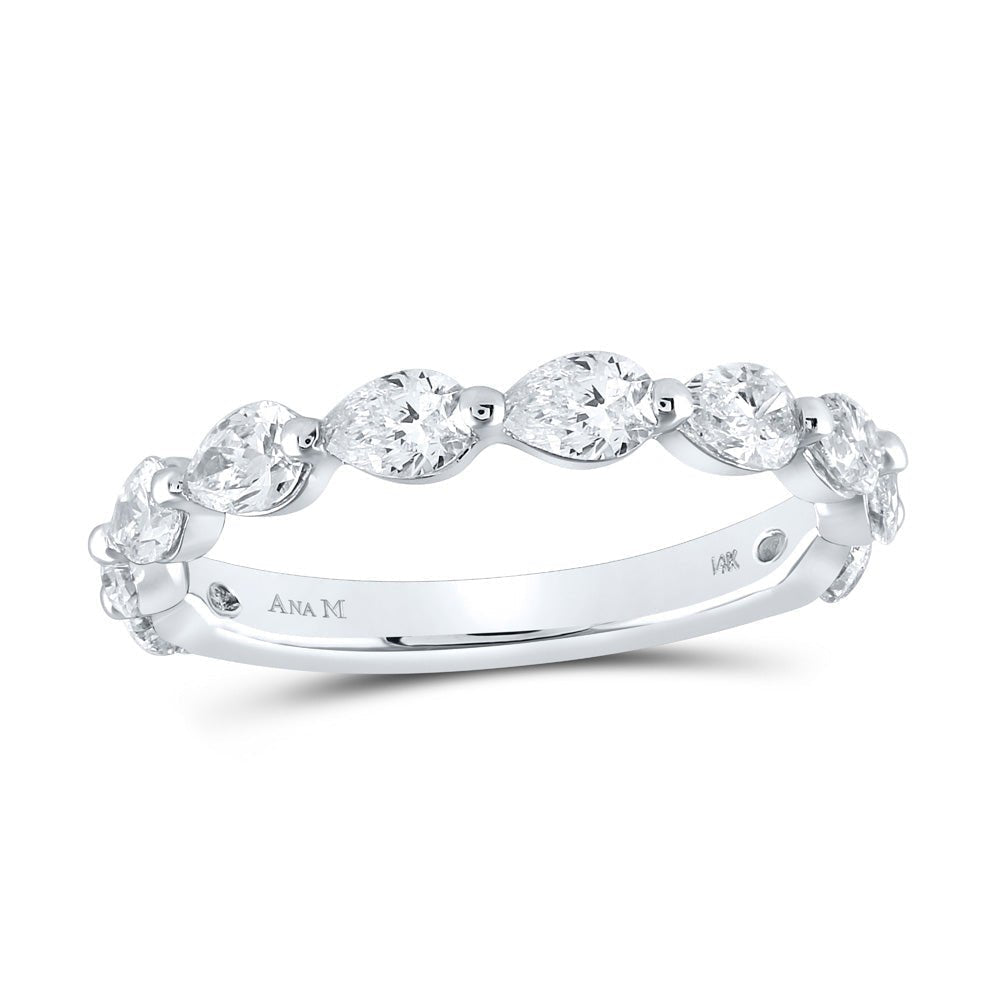 14kt White Gold Pear Diamond Horizontal Sideways Row Band Ring - Dazzling Elegance - Splendid Jewellery