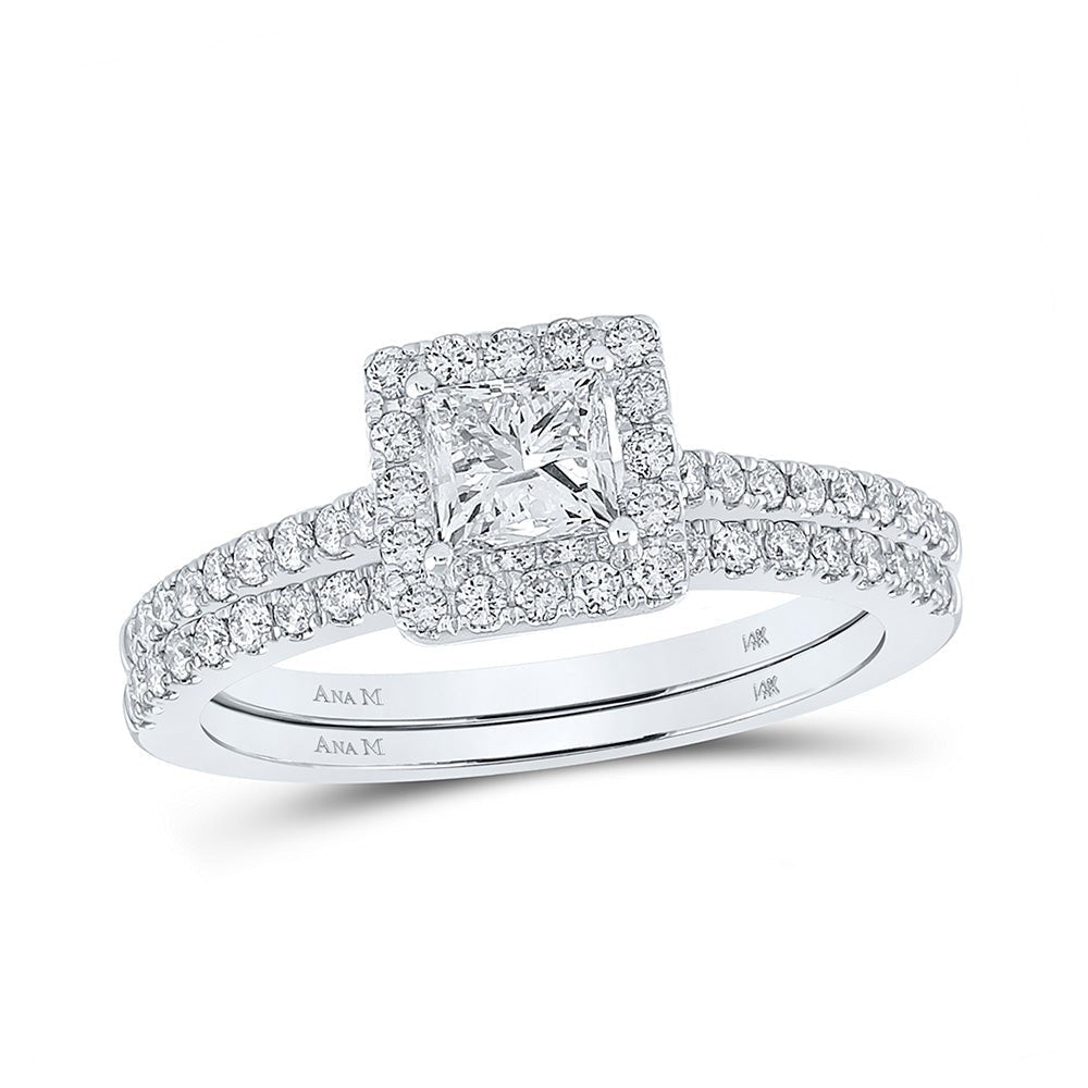 14kt White Gold Princess Diamond Halo Bridal Wedding Ring Band Set - Enchanting Elegance - Splendid Jewellery