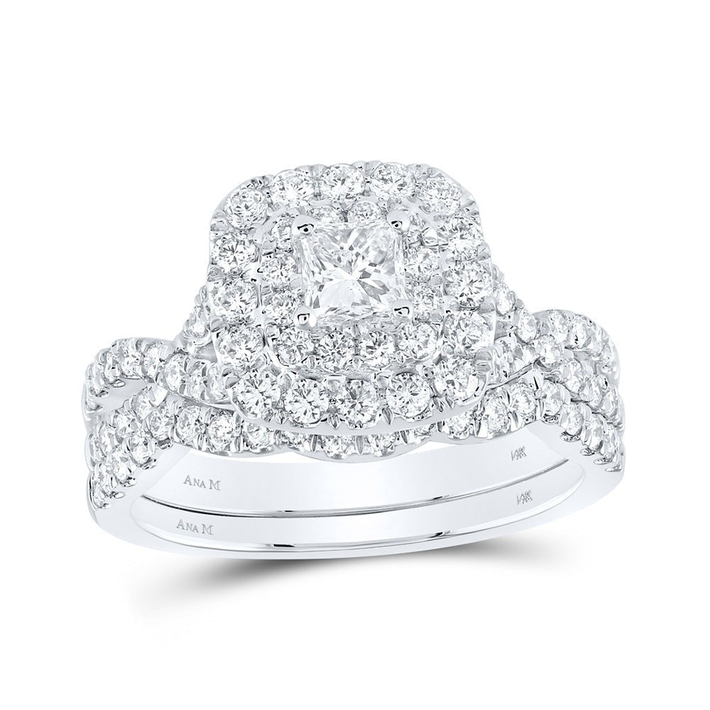 14kt White Gold Princess Diamond Halo Bridal Wedding Ring Band Set - Enchanting Love - Splendid Jewellery