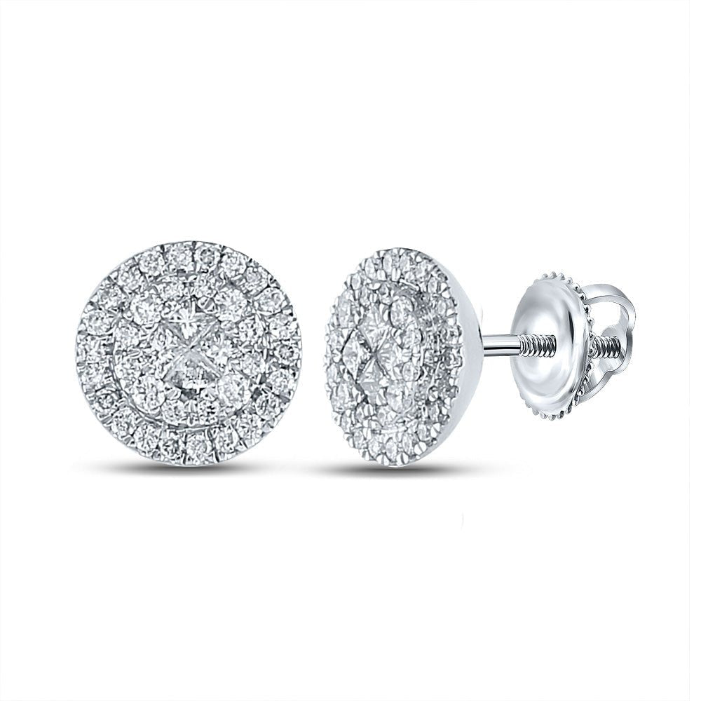 14kt White Gold Princess Diamond Halo Cluster Earrings - Splendid Jewellery