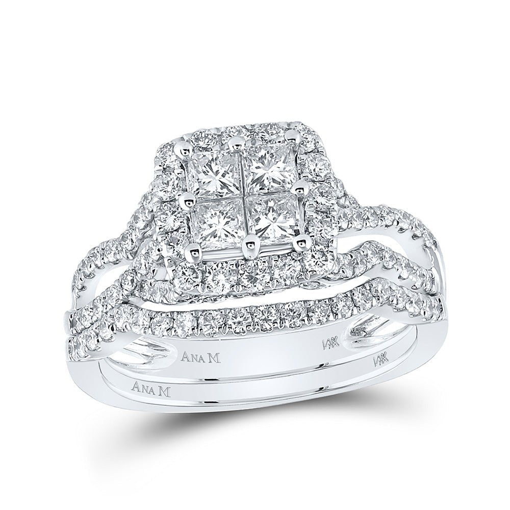 14kt White Gold Princess Diamond Square Bridal Wedding Ring Band Set - The Enchanted Love Story - Splendid Jewellery