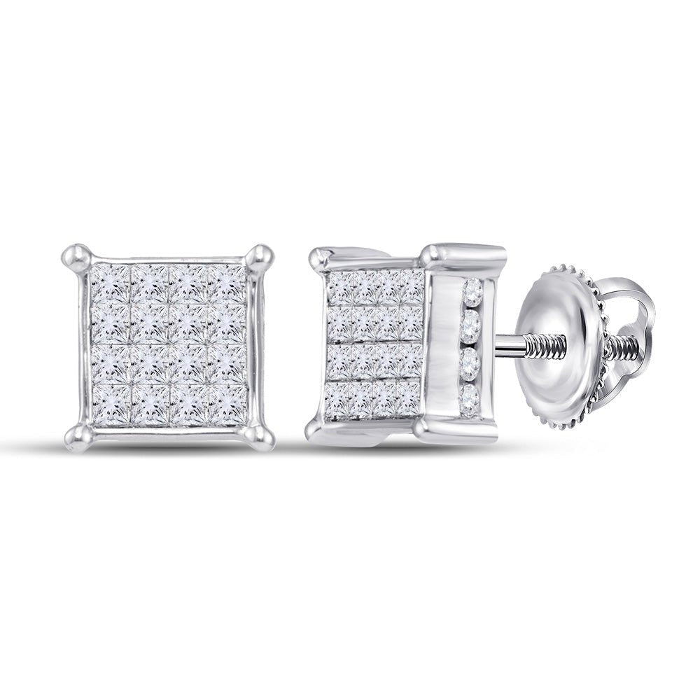 14kt White Gold Princess Diamond Square Cluster Earrings - Radiant Brilliance Collection - Splendid Jewellery