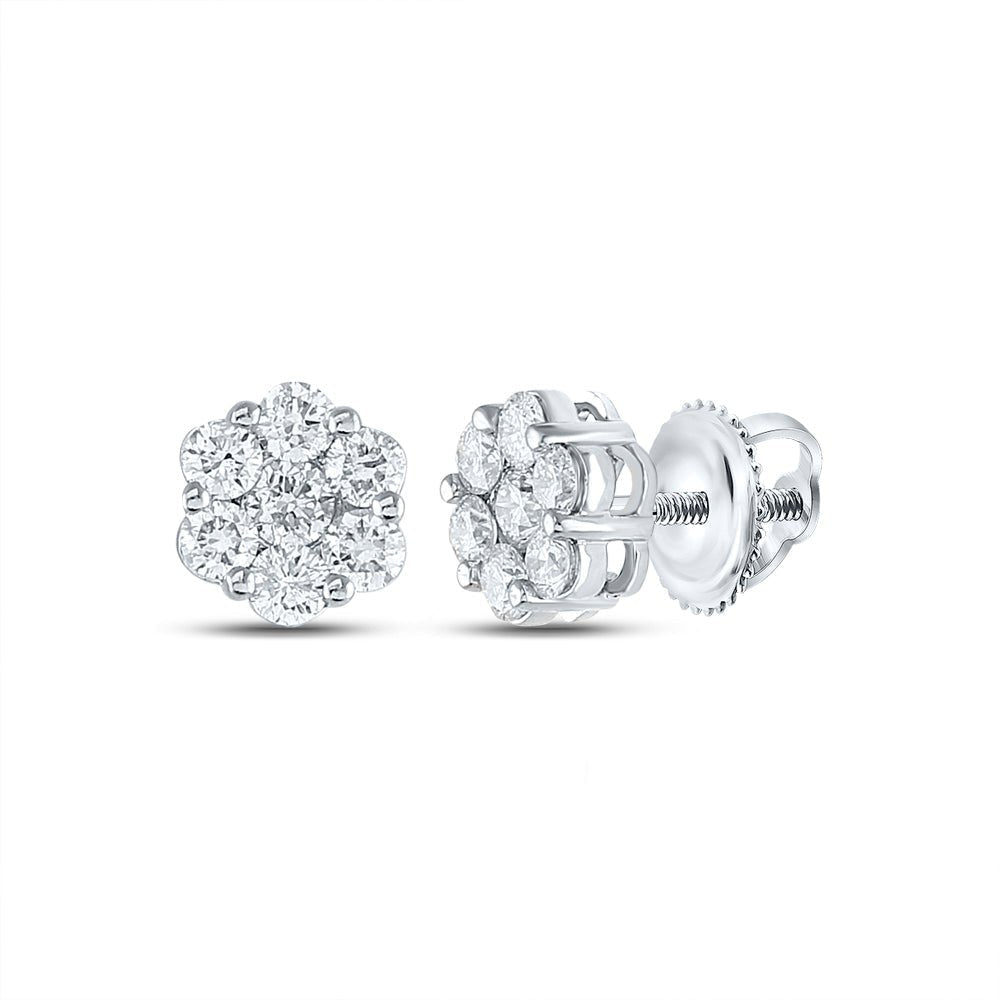 14kt White Gold Radiant Blossom Diamond Cluster Earrings - Splendid Jewellery