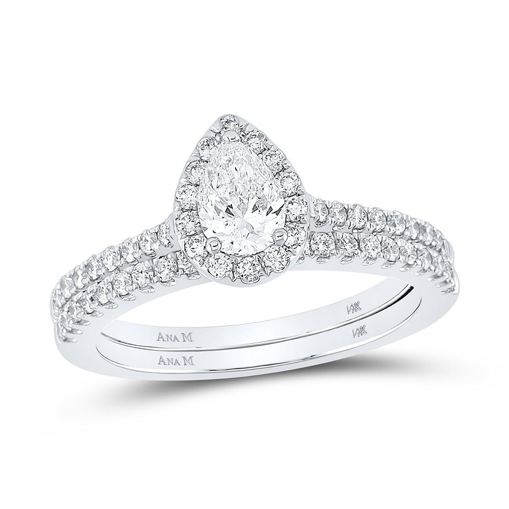 14kt White Gold Radiant Love Diamond Halo Bridal Wedding Ring Band Set 1 Cttw - Splendid Jewellery