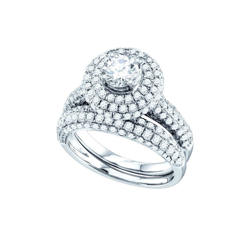 14kt White Gold Round Diamond Elegance Bridal Wedding Ring Set - Splendid Jewellery