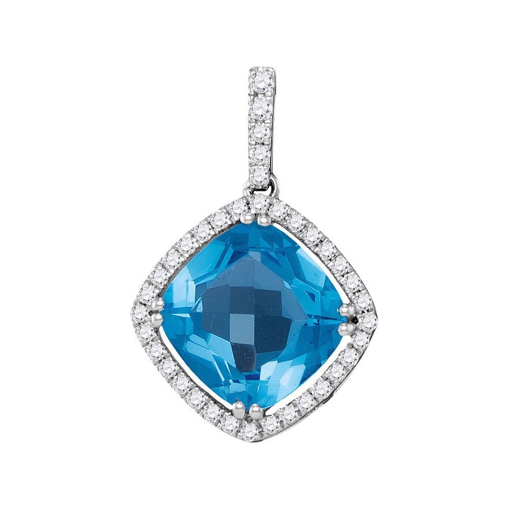 14kt White Gold Serene Blue Topaz Diamond Square Pendant - Splendid Jewellery