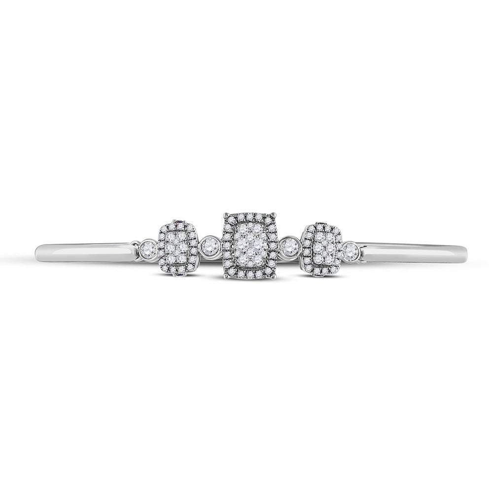 14kt White Gold Triple Cluster Bangle Bracelet with Round Diamonds and Blue Sapphire - Splendid Jewellery