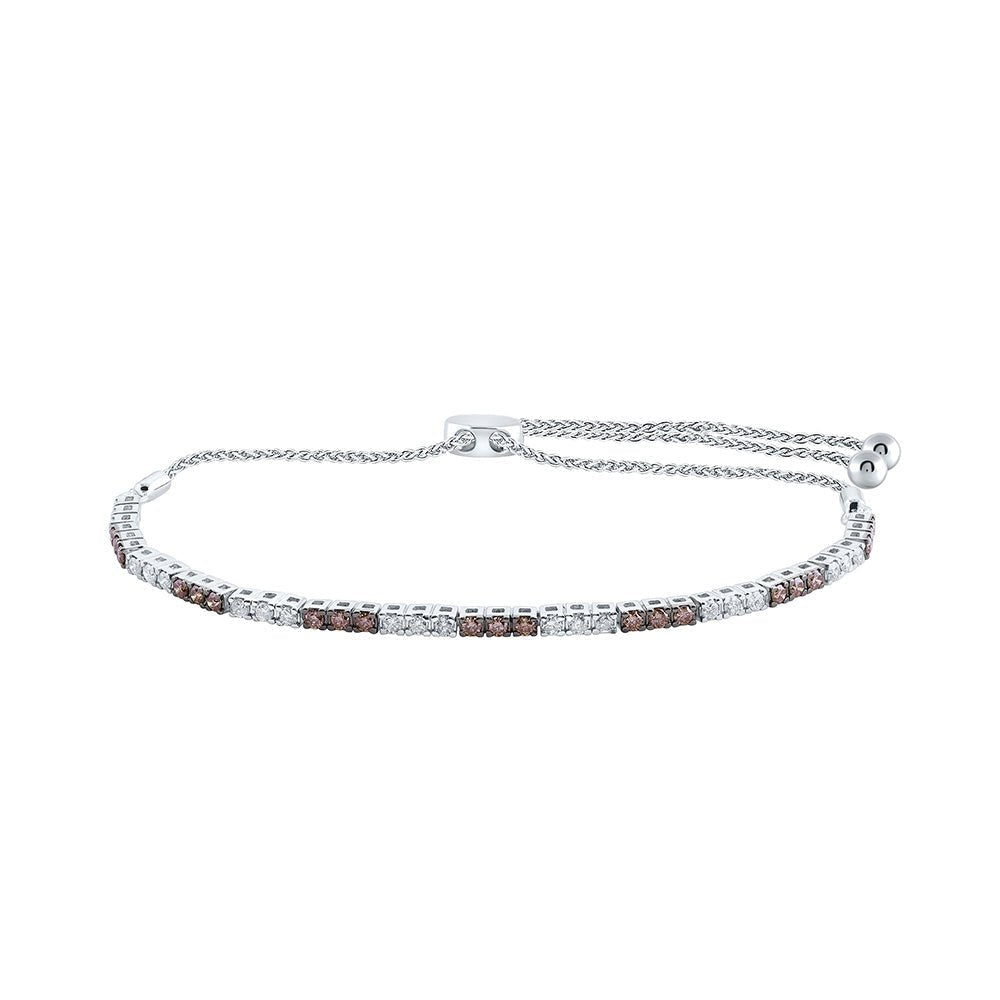 14kt White Gold Women's Round Brown Diamond Bolo Bracelet - 1 Cttw | Exquisite Elegance - Splendid Jewellery