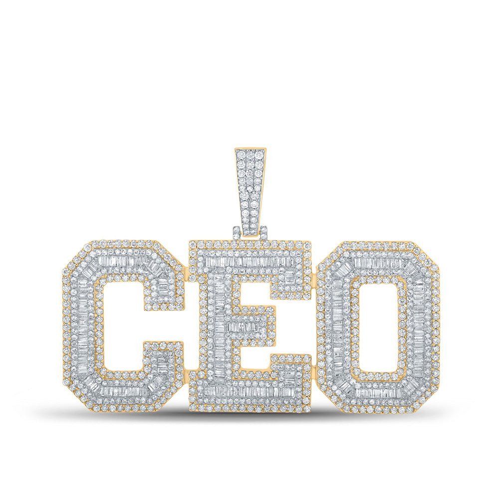 14kt Yellow Gold Baguette and Round Diamond CEO Charm Pendant - 6 - 3/4 Cttw - Splendid Jewellery