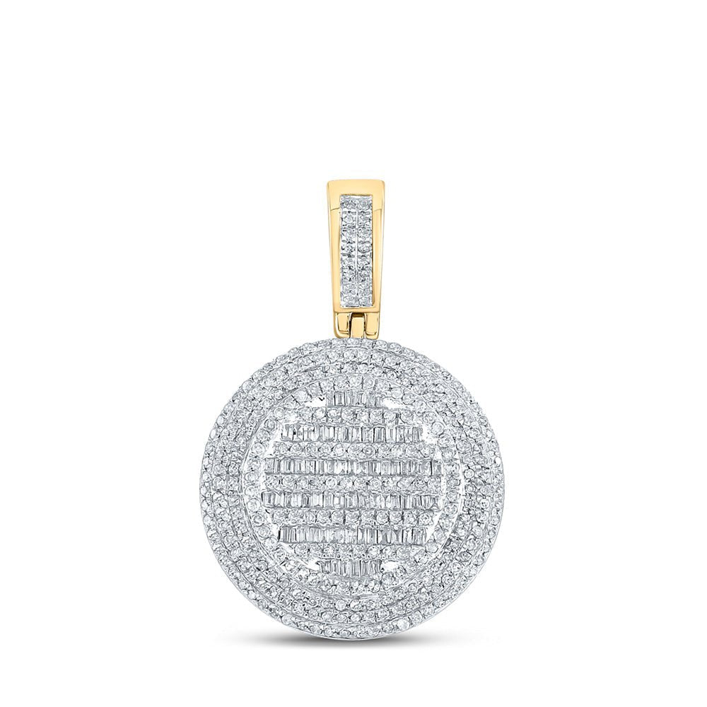 14kt Yellow Gold Baguette and Round Diamond Circle Charm Pendant for Men - 1 - 1/3 Cttw - Splendid Jewellery