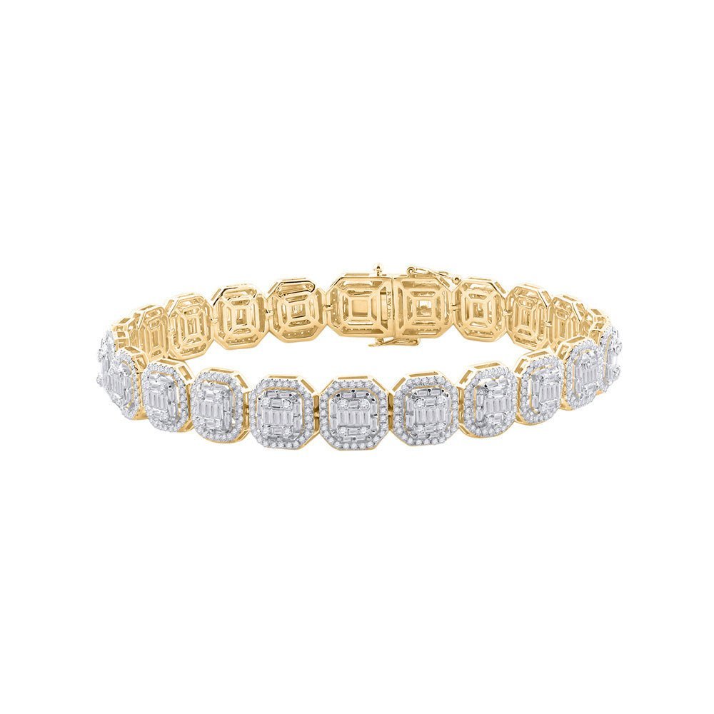 14kt Yellow Gold Baguette and Round Diamond Link Bracelet - 7 - 3/4 Cttw - Splendid Jewellery
