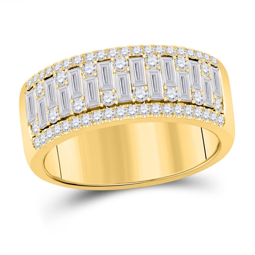 14kt Yellow Gold Baguette and Round Diamond Men's Band Ring - 1 - 1/4 Cttw - Splendid Jewellery