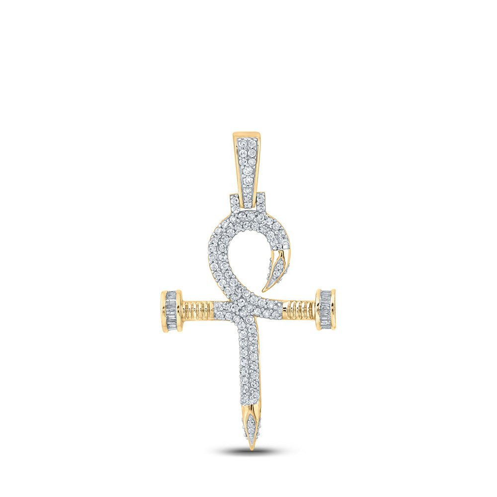 14kt Yellow Gold Baguette Diamond Nail Cross Pendant - 3/4 Ct.t.w. - Splendid Jewellery