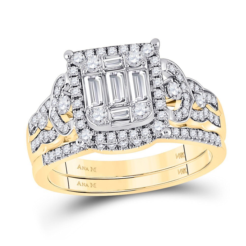 14kt Yellow Gold Baguette Diamond Square Bridal Wedding Ring Band Set 1 Cttw | The Enchanting Elegance Wedding Collection - Splendid Jewellery