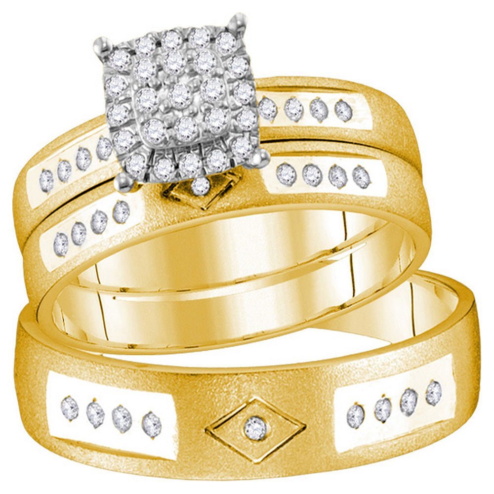 14kt Yellow Gold His Hers Round Diamond Cluster Matching Wedding Set 1/4 Cttw | The Eternal Love Collection - Splendid Jewellery