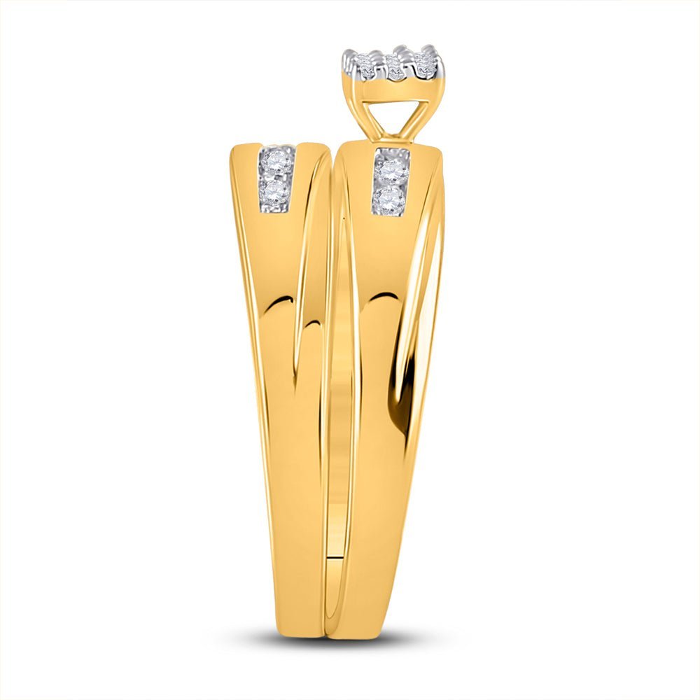 14kt Yellow Gold His Hers Sparkling Diamond Cluster Wedding Set - Splendid Jewellery