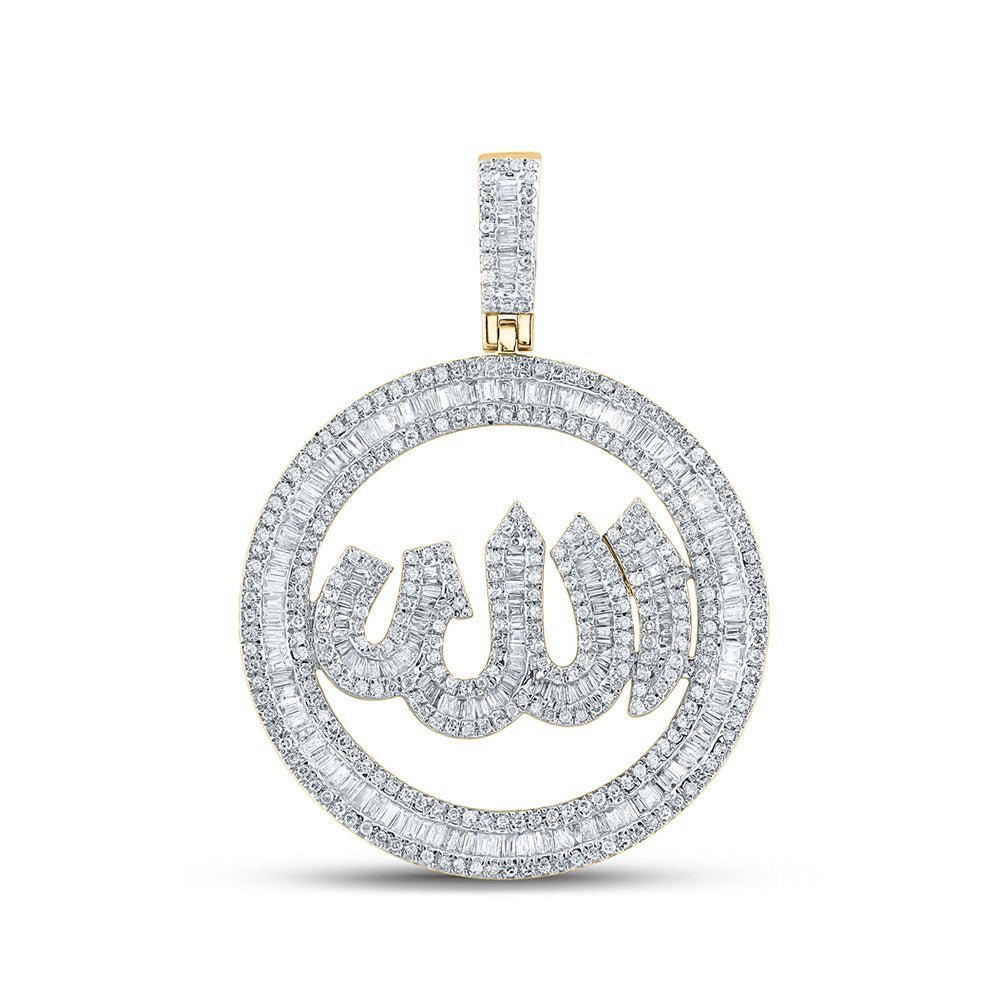 14kt Yellow Gold Men's Baguette Diamond Allah Circle Charm Pendant - 2 Cttw - Splendid Jewellery