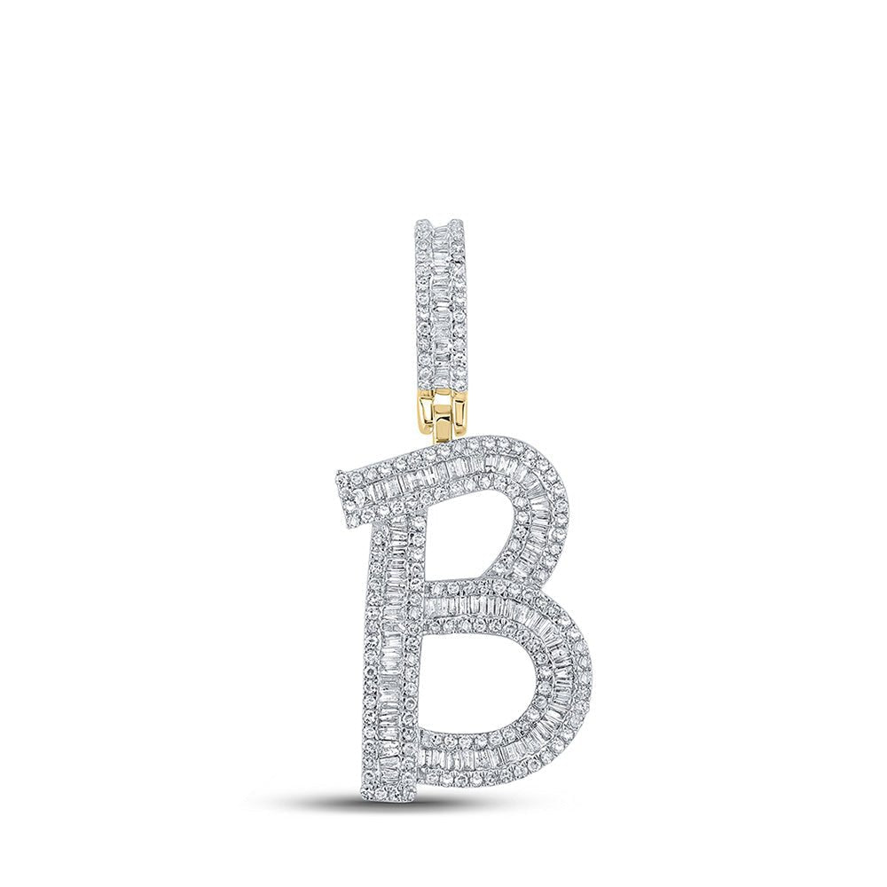 14kt Yellow Gold Men's Baguette Diamond B Initial Letter Charm Pendant - 1 Cttw | Splendid Jewellery - Splendid Jewellery